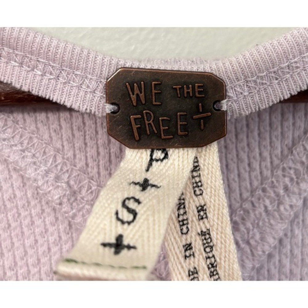 We the Free People Lavender Waffle Knit V Neck Sweater Cuff Shirt Sz S Boho - Picture 2 of 5